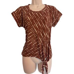 Bobeau Mocha Ivory Stripe Dye Tee Size Small Textured Knot Shirt NWT